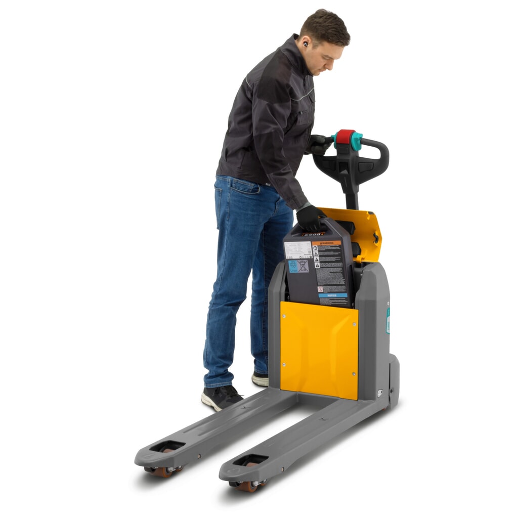 Transpallet elettrico Jungheinrich AME 18, portata 1.800 kg, lunghezza forche 1.150 mm, larghezza speciale delle forche 670 mm, rulli tandem Immagine del prodotto n. 4: Transpallet elettrico Jungheinrich AME 18, portata 1.800 kg, lunghezza forche 1.150 mm, larghezza speciale delle forche 670 mm, rulli tandem