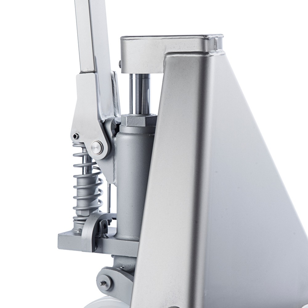 Immagine del prodotto n. 2: Transpallet manuale in acciaio INOX, lunghezza totale 1.130 mm, nylon, ruote tandem