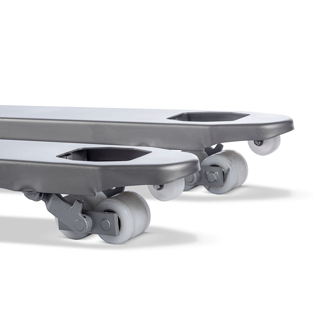 Immagine del prodotto n. 4: Transpallet manuale in acciaio INOX, lunghezza totale 1.130 mm, nylon, ruote tandem