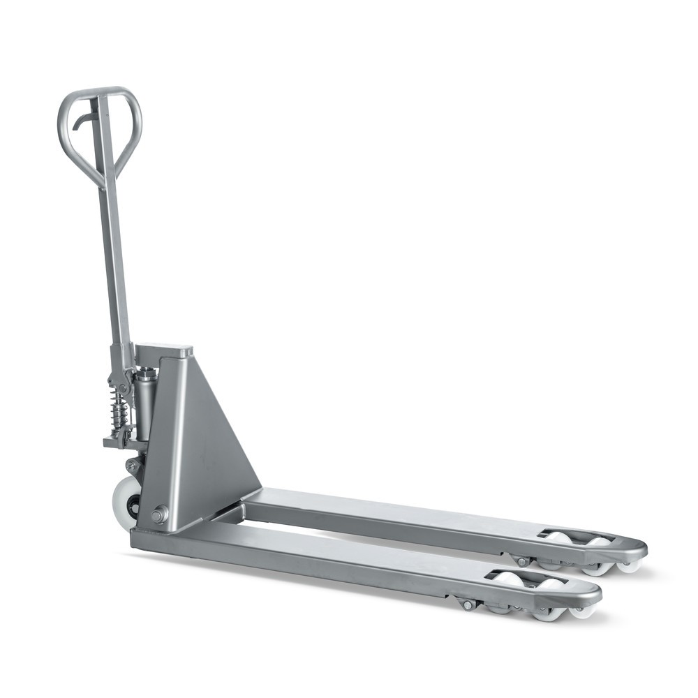 Immagine del prodotto n. 7: Transpallet manuale in acciaio INOX, lunghezza totale 1.130 mm, nylon, ruote tandem