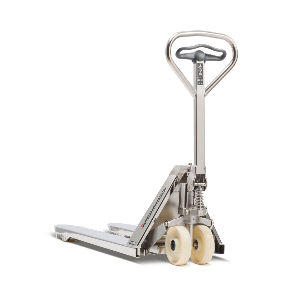 Immagine del prodotto n. 1: Transpallet manuale in acciaio inox Jungheinrich AM I20, portata 2.000 kg, larghezza speciale piastra portaforche 680 mm, lunghezza forche 810 mm, poliuretano