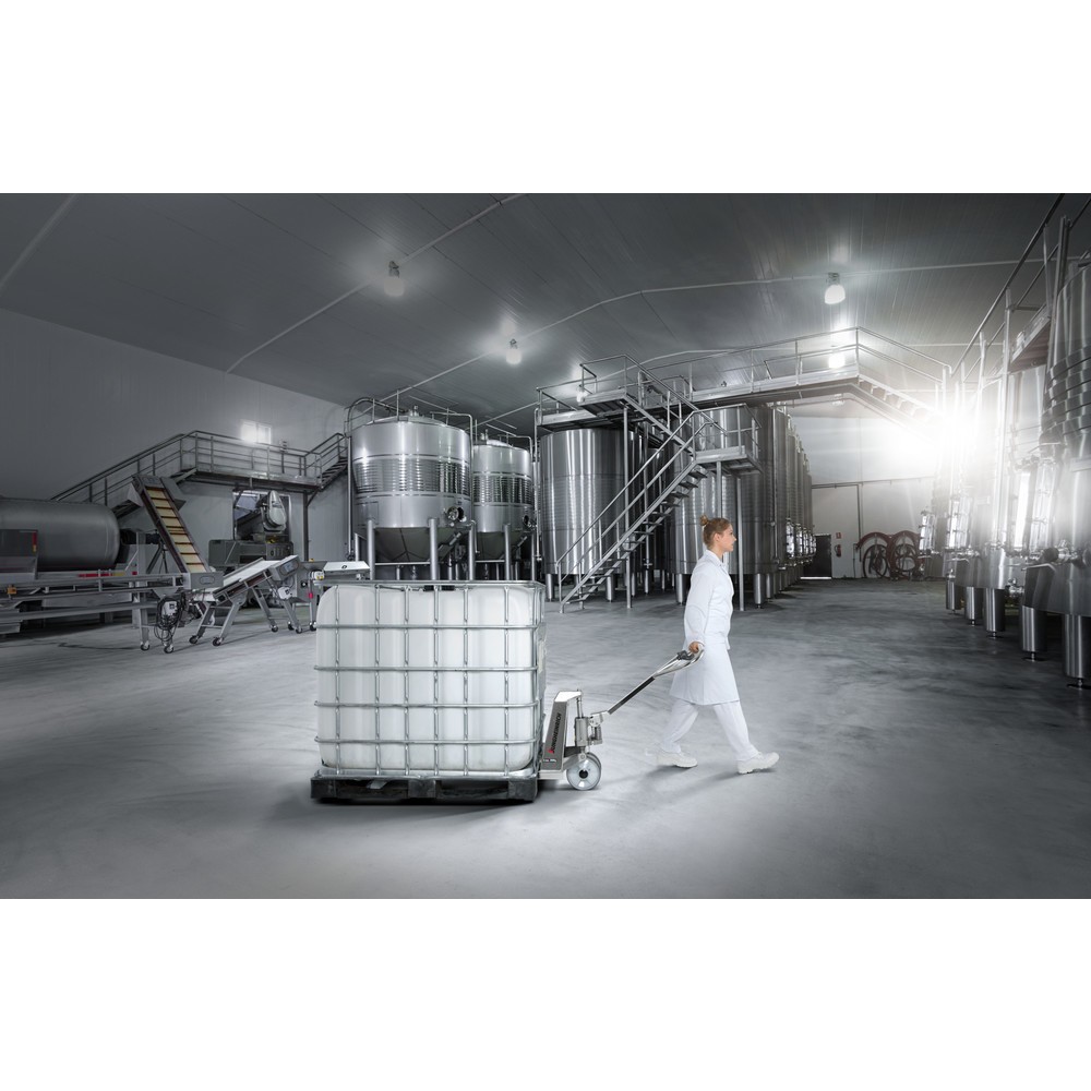 Immagine del prodotto n. 4: Transpallet manuale in acciaio inox Jungheinrich AM I20, portata 2.000 kg, larghezza speciale piastra portaforche 680 mm, lunghezza forche 810 mm, poliuretano