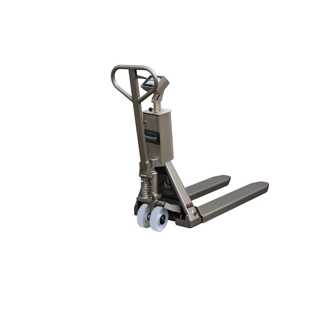 Immagine del prodotto: Transpallet pesatore in acciaio inox INOX PRO con display multirange Touch, portata 2.000 kg, lunghezza forche 1.150 mm, poliammide, ruote tandem