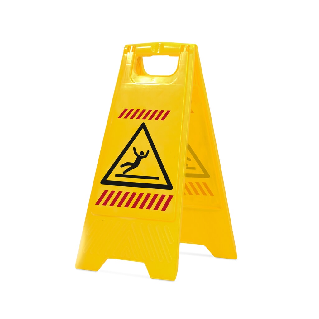 Treppiede di indicazione con simbolo 'Attenzione pericolo di scivolamento!', altezza 590 mm Immagine del prodotto: Treppiede di indicazione con simbolo 'Attenzione pericolo di scivolamento!', altezza 590 mm