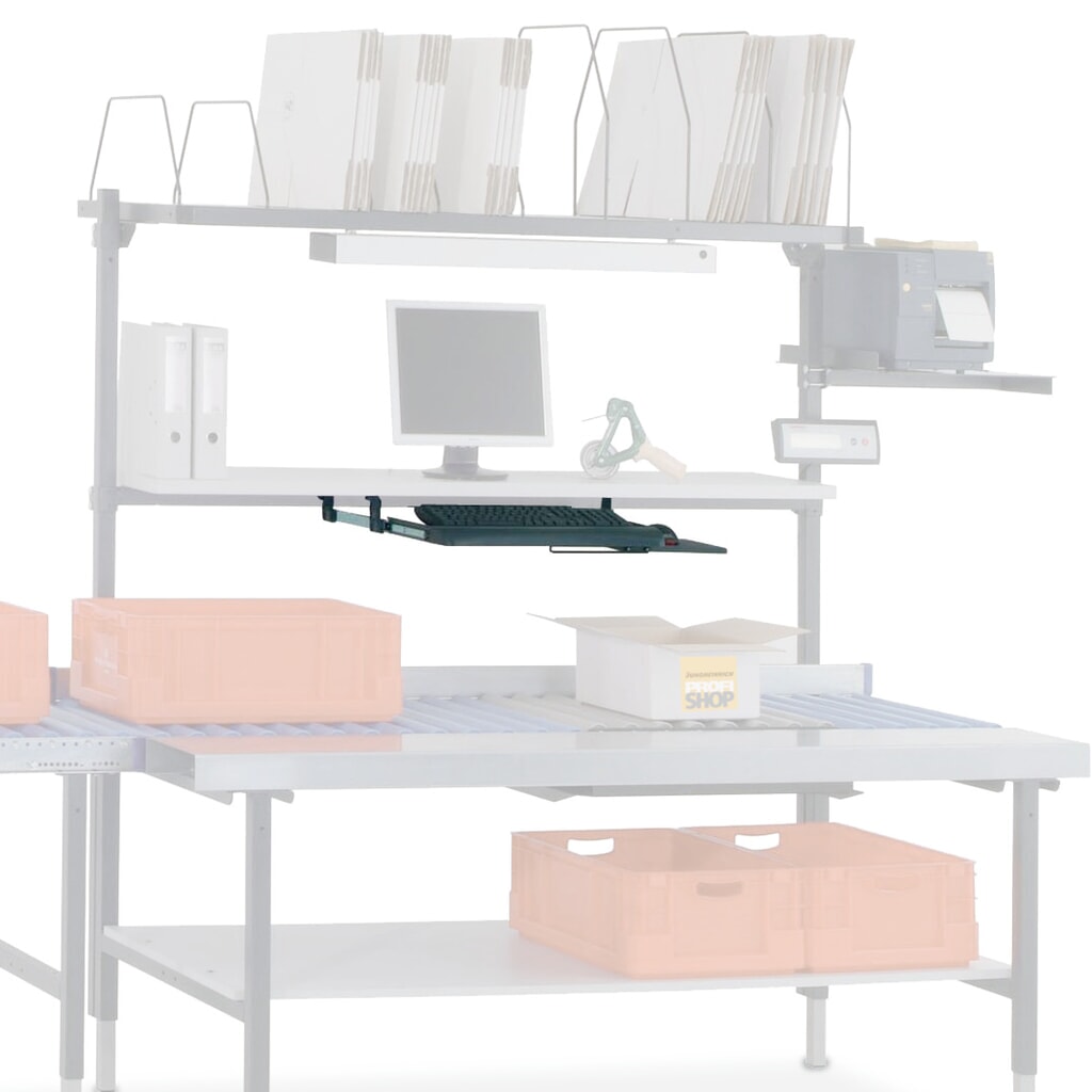 Immagine del prodotto: Ripiano per tastiera e mouse per tavolo di confezionamento Rocholz, estraibile, AxLxP 110 x 600 x 420 mm