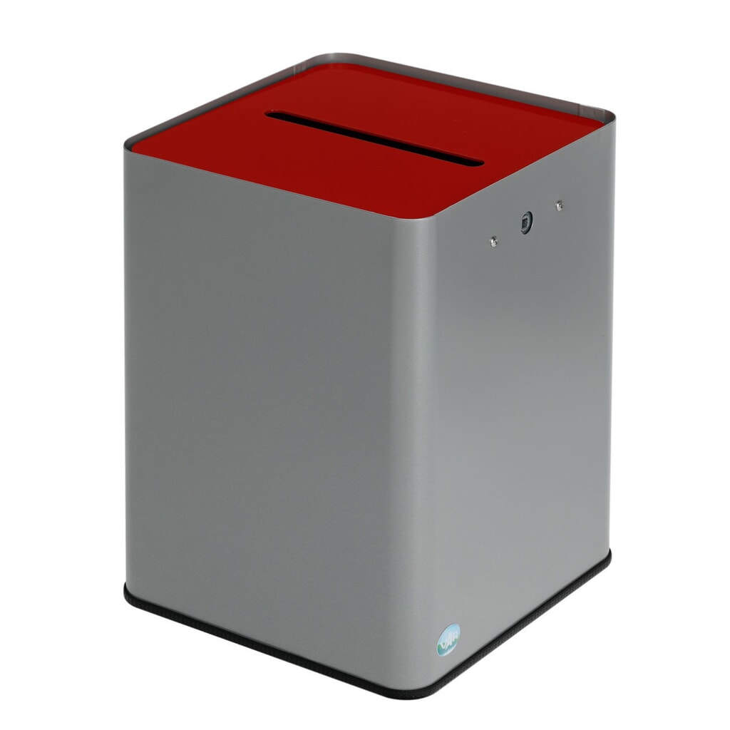 VAR ® Cestino per carta P40, conforme al RGPD, argento/rosso Immagine del prodotto: VAR ® Cestino per carta P40, conforme al RGPD, argento/rosso