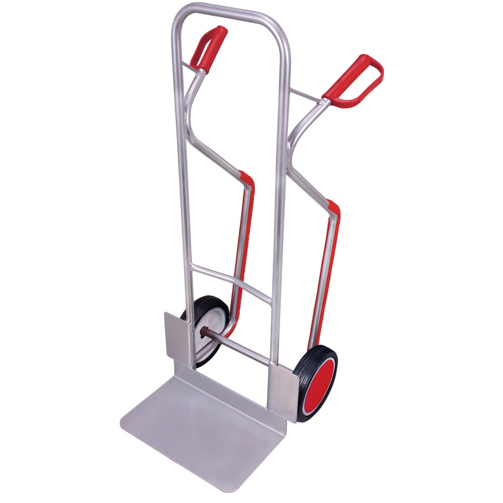 Immagine del prodotto: VARIOfit® Sackkarre aus Aluminium mit auswechselbaren Gleitkufen, Tragkraft 200 kg, Schaufel BxT 480 x 300 mm, Vollgummi-Bereifung, ohne Halterung