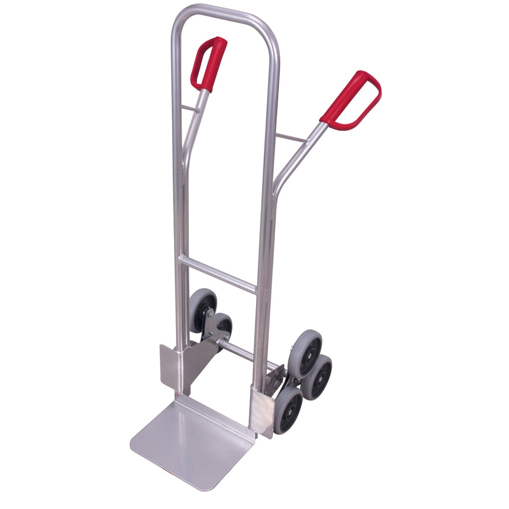 Carrello porta sacchi per scale VARIOfit® in alluminio, portata 200 kg, stella del mozzo a 3 razze, pala LxP 320 x 245 mm, ruote in gomma termoplastica Immagine del prodotto: Carrello porta sacchi per scale VARIOfit® in alluminio, portata 200 kg, stella del mozzo a 3 razze, pala LxP 320 x 245 mm, ruote in gomma termoplastica