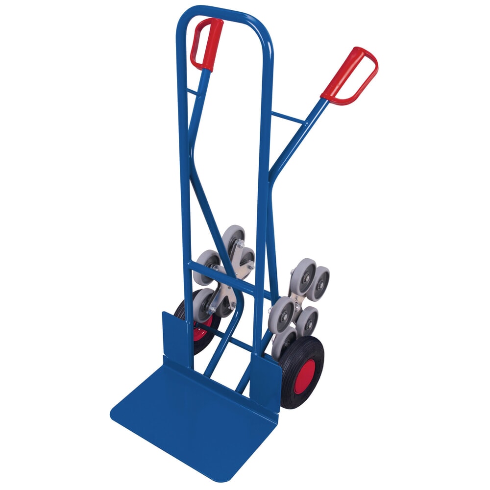 Immagine del prodotto: Carrello porta sacchi per scale VARIOfit® in acciaio, portata 200 kg, stella del mozzo a 5 bracci, pala Larg. x Prof. 480 x 300 mm, gomma pneumatica, blu genziana