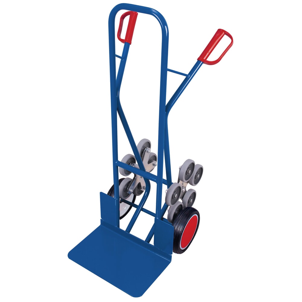 Immagine del prodotto: Carrello porta sacchi per scale VARIOfit® in acciaio, portata 200 kg, stella del mozzo a 5 razze, pala LxP 480 x 300 mm, ruote in gomma piena, blu genziana