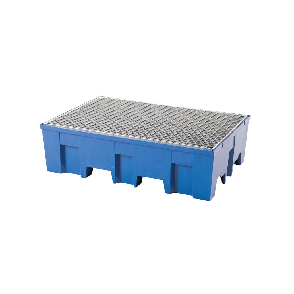 asecos® vasca di raccolta in PE con tasche di inforcamento, 2x 200 l, AxLxP 350 x 865 x 1.245 mm, griglia zincata Immagine del prodotto: asecos® vasca di raccolta in PE con tasche di inforcamento, 2x 200 l, AxLxP 350 x 865 x 1.245 mm, griglia zincata