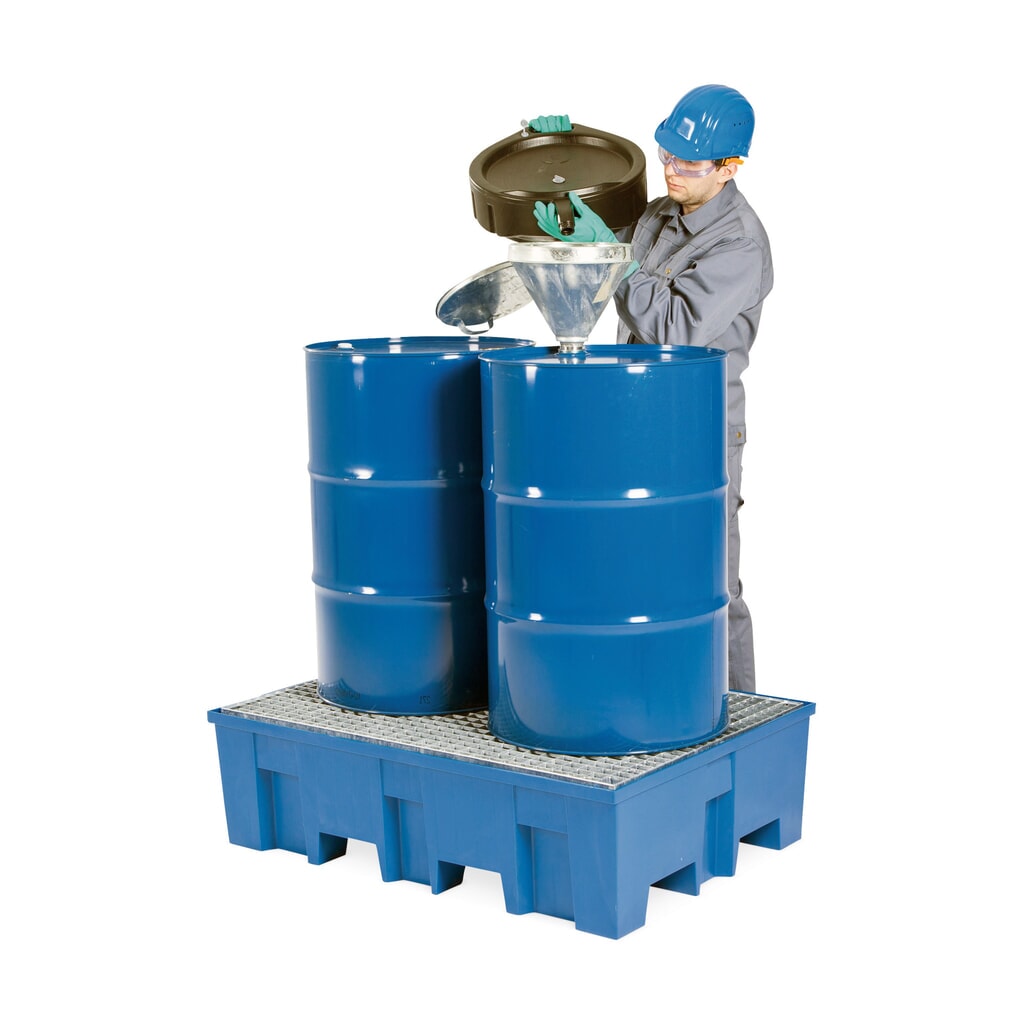 Immagine del prodotto n. 2: asecos® vasca di raccolta in PE con tasche di inforcamento, 2x 200 l, AxLxP 350 x 865 x 1.245 mm, griglia zincata