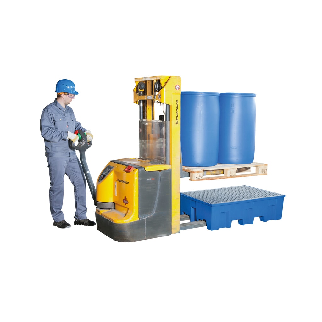 asecos® vasca di raccolta in PE con tasche di inforcamento, 2x 200 l, AxLxP 350 x 865 x 1.245 mm, griglia zincata Immagine del prodotto n. 3: asecos® vasca di raccolta in PE con tasche di inforcamento, 2x 200 l, AxLxP 350 x 865 x 1.245 mm, griglia zincata