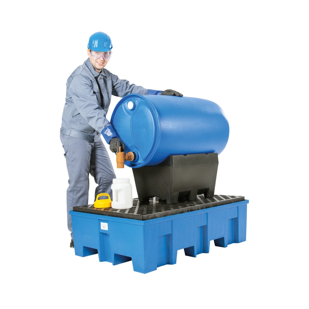 Immagine del prodotto n. 3: asecos® vasca di raccolta in PE con tasche di inforcamento, 2x 200 l, AxLxP 350 x 865 x 1.245 mm, griglia in PE