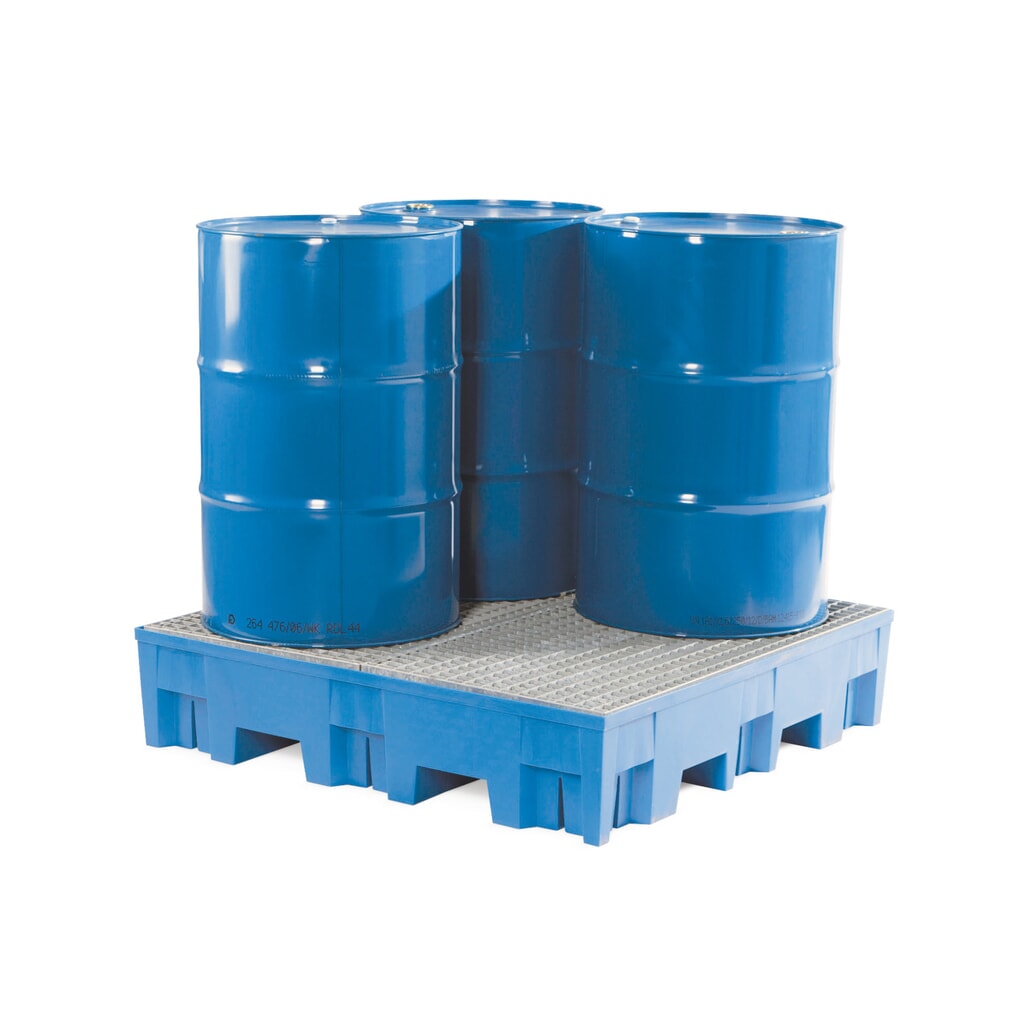 asecos® vasca di raccolta in PE con tasche di inforcamento, 4x 200 l, AxLxP 275 x 1.235 x 1.235 mm, griglia zincata Immagine del prodotto: asecos® vasca di raccolta in PE con tasche di inforcamento, 4x 200 l, AxLxP 275 x 1.235 x 1.235 mm, griglia zincata