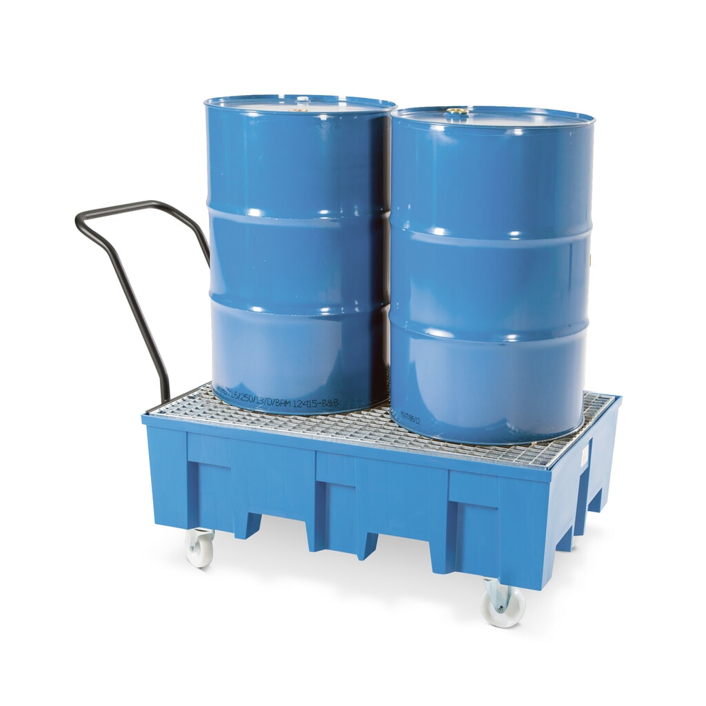 asecos® vasca di raccolta in PE, mobile, 2x 200 l, AxLxP 1.030 x 865 x 1.245 mm, griglia zincata Immagine del prodotto: asecos® vasca di raccolta in PE, mobile, 2x 200 l, AxLxP 1.030 x 865 x 1.245 mm, griglia zincata