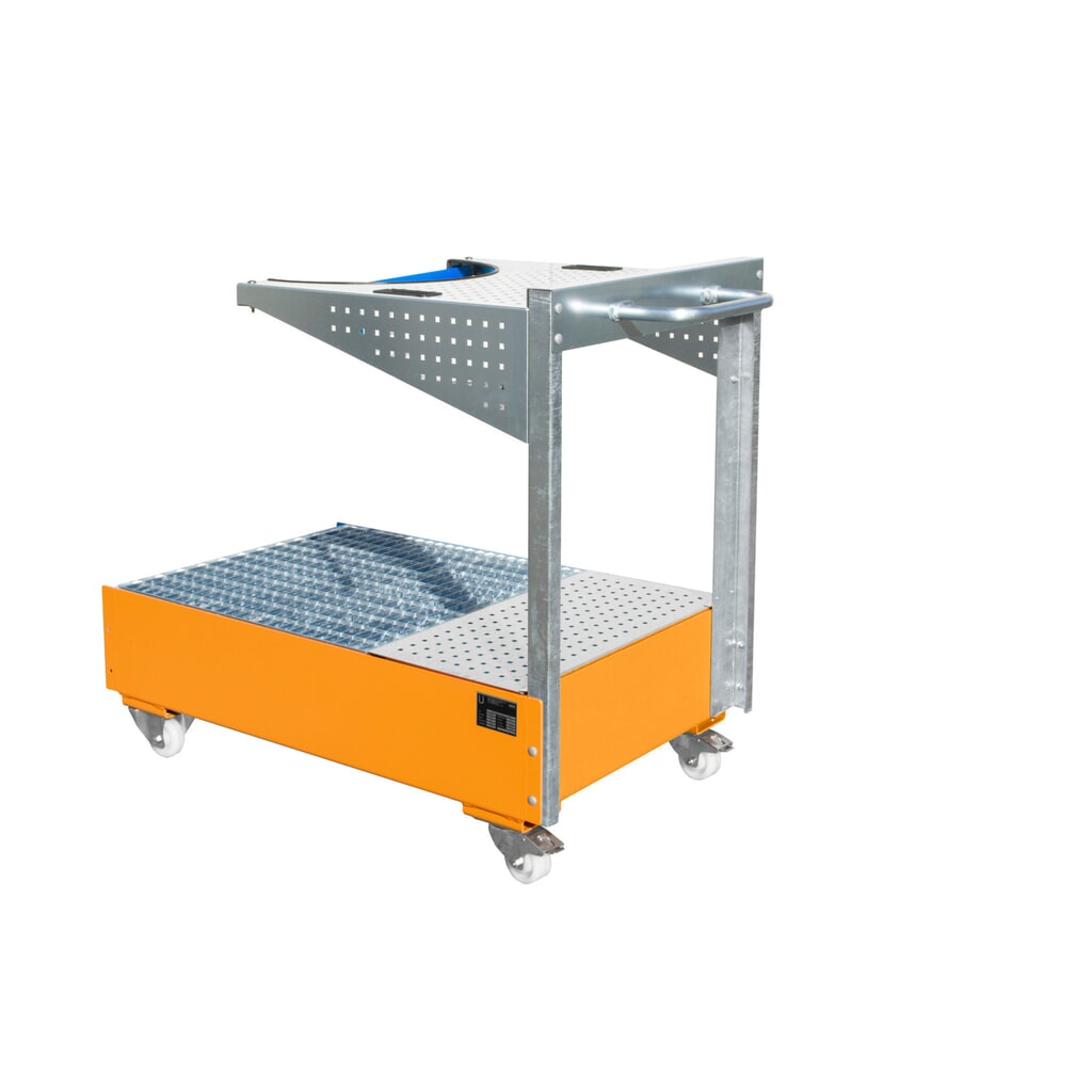 Bauer® vasca di raccolta mobile in acciaio LPW, incl. consolle a piastra forata e cinghia di fissaggio, gialla arancio Immagine del prodotto: Bauer® vasca di raccolta mobile in acciaio LPW, incl. consolle a piastra forata e cinghia di fissaggio, gialla arancio