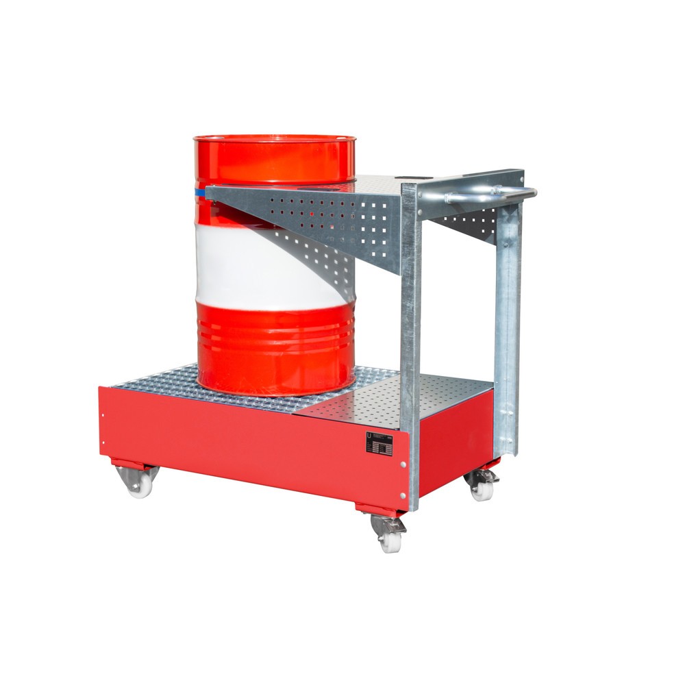 Immagine del prodotto n. 2: Vasca di raccolta mobile LPW, incl. console per piastre forate e cinghia di fissaggio, rosso fuoco