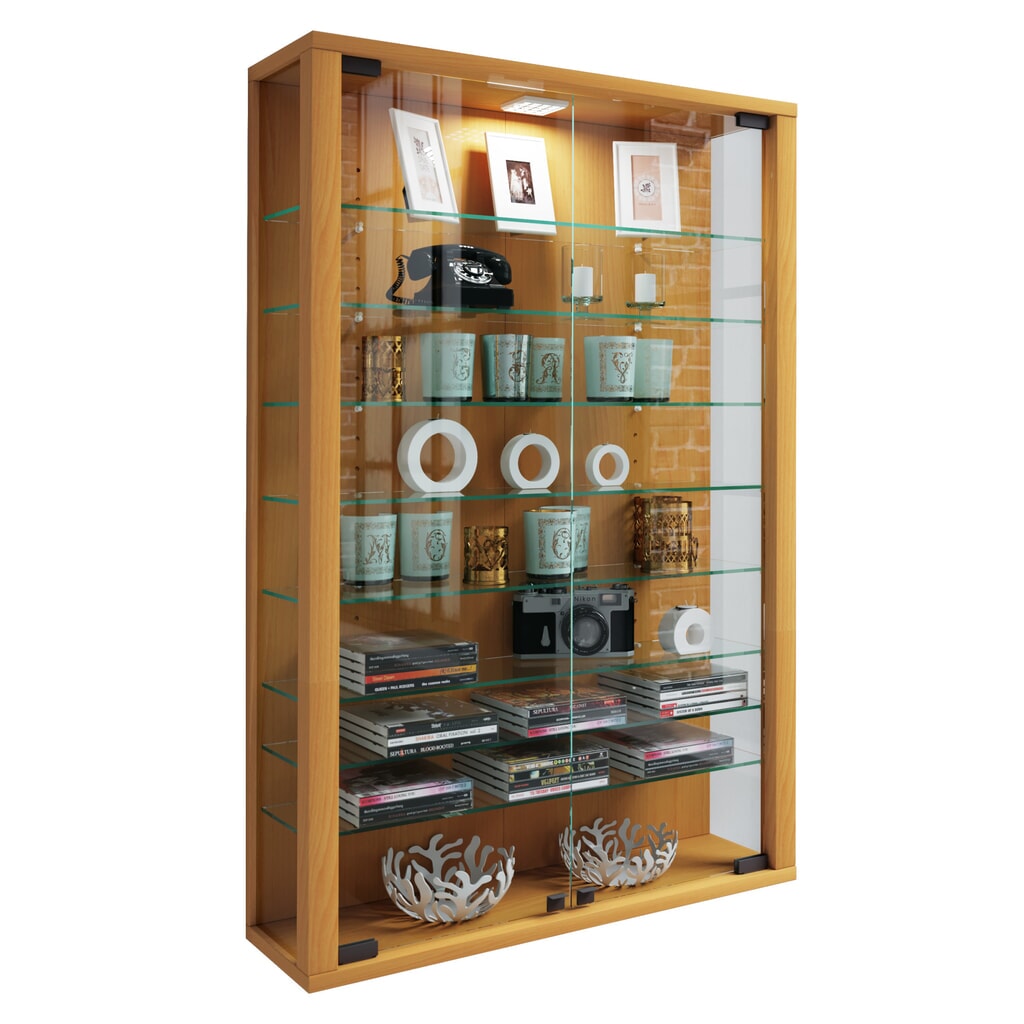 Vetrina a parete VCM Vitrosa Mini, con Illuminazione LED inclusa, faggio Immagine del prodotto: Vetrina a parete VCM Vitrosa Mini, con Illuminazione LED inclusa, faggio