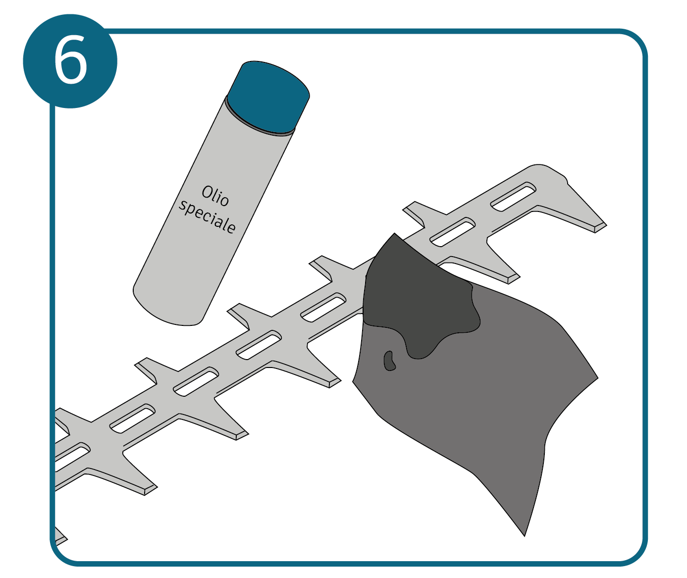 La lama di un tagliasiepi viene strofinata con un panno e un olio speciale