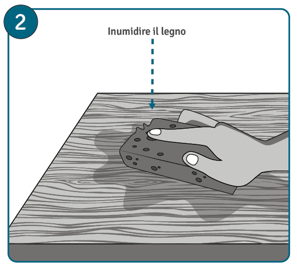 Inumidire il legno con una spugna