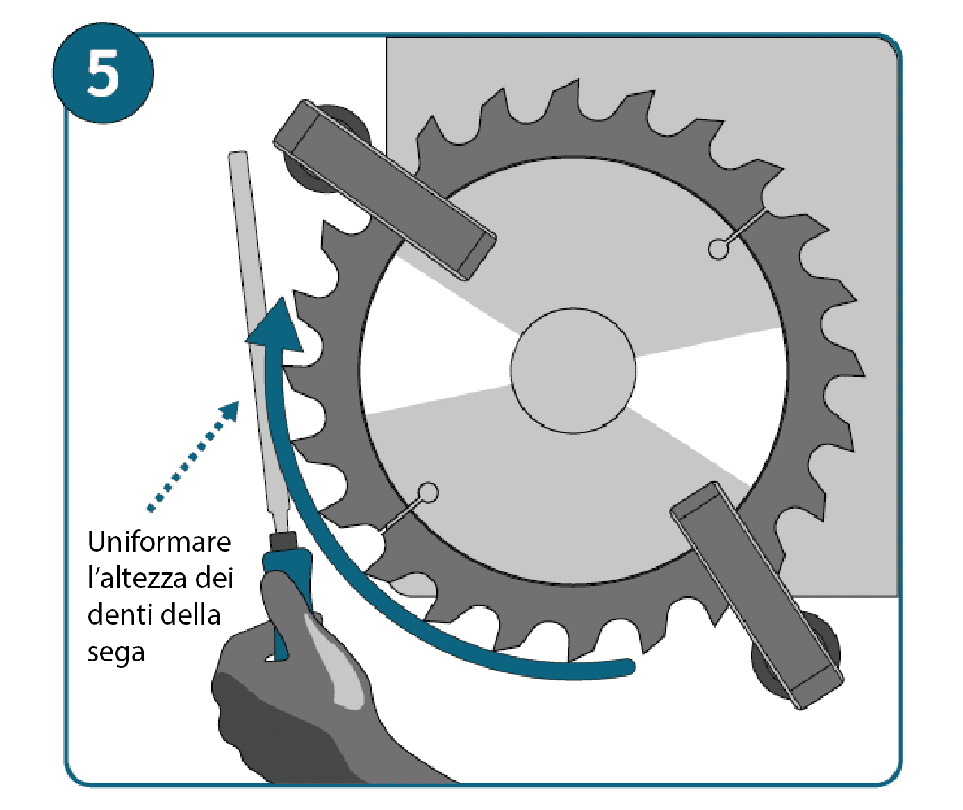 Livellamento dei denti della lama circolare