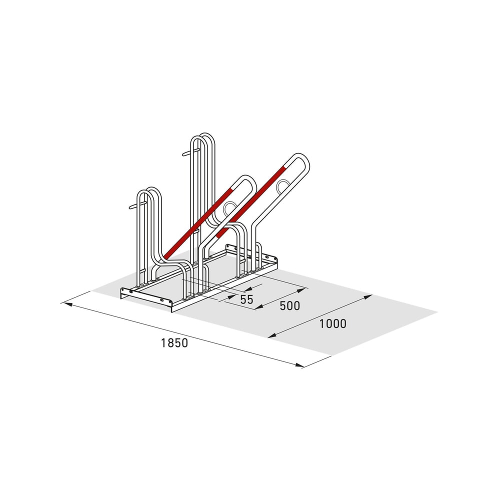 Immagine del prodotto n. 8: Rastrelliera per biciclette wsm® 4500 XBF, con staffa di appoggio, zincato a caldo, caricamento da un lato, 2 posti, interasse 500 mm